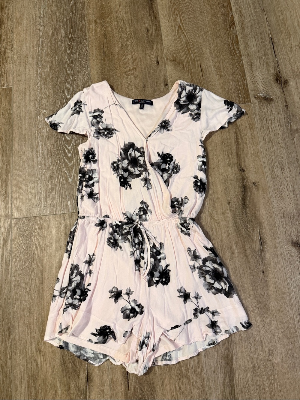 one clothing Pink Floral Wrap Romper